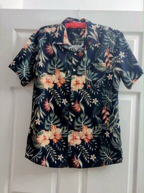 COOFANDY Men's Medium Hawaiian Black Floral Casual Button Up Shirt